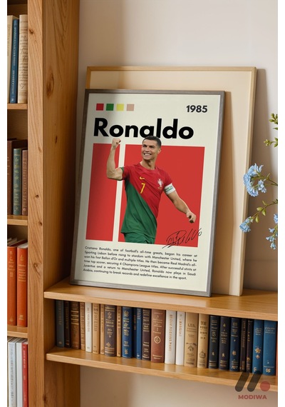 Ronaldo Futbol Posteri, Siyah Çerçeveli Duvar Tablosu - Spor Severlere Hediye