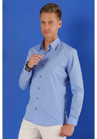 Efor Gk 683 Slim Fit Koyu Mavi Klasik Gömlek Koyu Mavi
