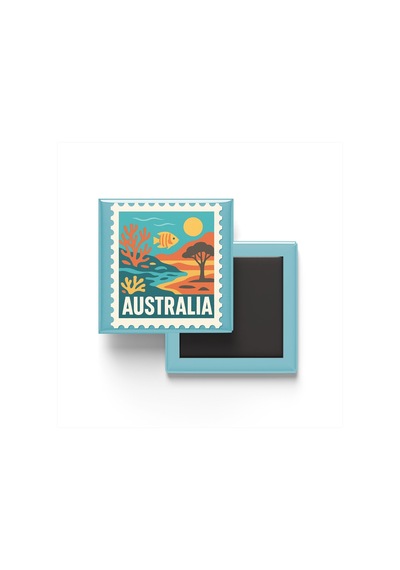 Buzdolap Magneti Avustralya Canberra Renkli Posta Pulu Temalı - 9x9 Cm