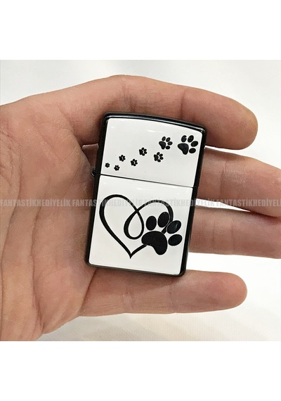 Köpek Kedi Patisi Mat Siyah Kapaklı Benzinli Çakmak