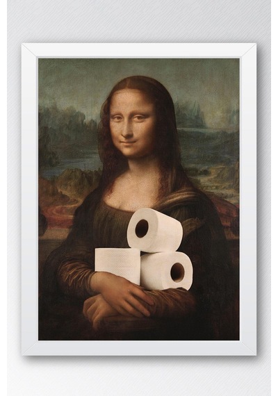 Tuvalet Kağıdı Tutan Mona Lisa Çerçeveli Tablo - Wc Tuvalet İçin Tablo
