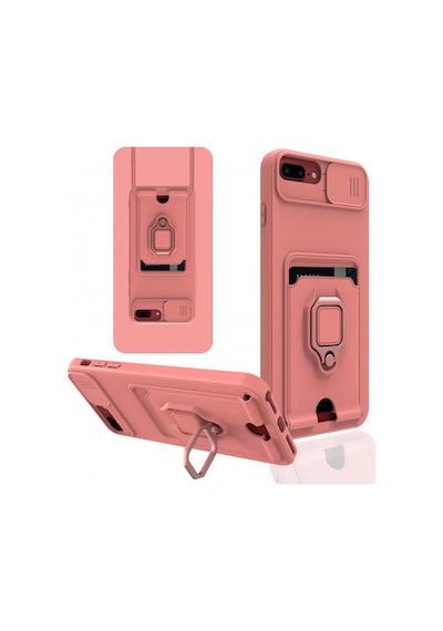 Newface Apple İphone 7 Plus Kılıf Zuma Kartvizitli Yüzüklü Silikon - Pembe