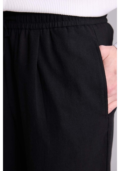 Defacto Relax Fit Kısa Paça Keten Görünümlü Beli Bağcıklı Lastikli Cepli Pantolon E4790AX25SM Siyah