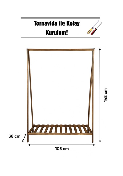 Konfeksiyon Elbise Askılık Tek Raflı 148 105 Cm Kahverengi