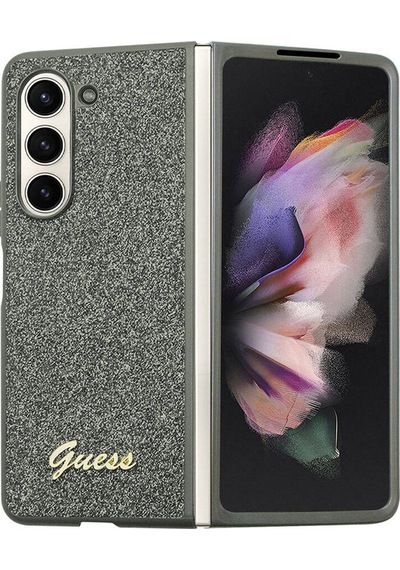 Galaxy Z Fold 5 Uyumlu Kılıf Guess Lisanslı Yazı Logolu Glitter Flakes Kapak Haki