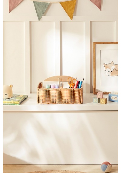 Ocean Home Textile Çocuk Odası Yıkanabilir Bej Pp Rattan Sepet 33 X 23 X 11 Cm