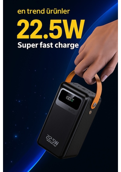 60000 Mah Ultra Kapasiteli Powerbank Hızlı Şarj, Type-c & İos Giriş, 2 Çıkışlı, Led Işıklı Siyah - 744530293 Siyah