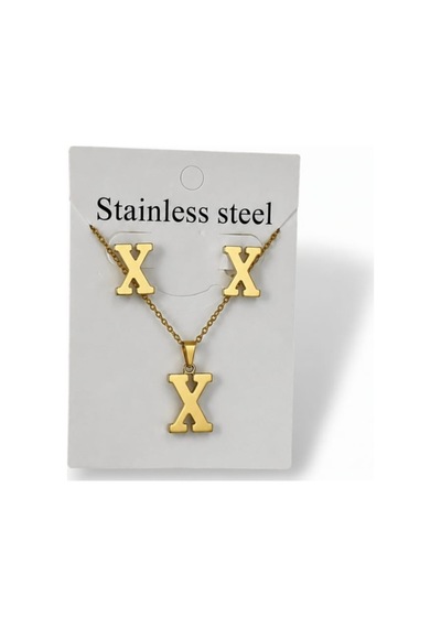 Lunarie X Harfi 14k Gold Çelik Harf Kolye Küpe Takı Seti Altın