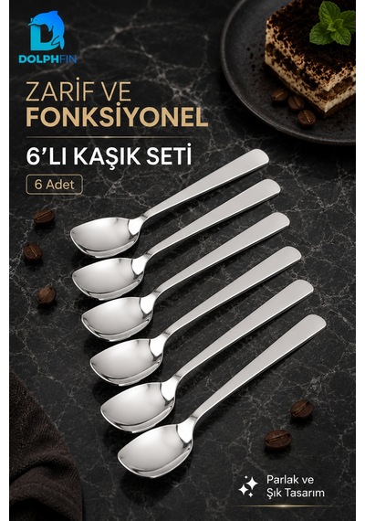6 Lı 14 Cm Paslanmaz Çelik Tatlı Kaşığı Dondurma Kahve Kaşık Seti Inox