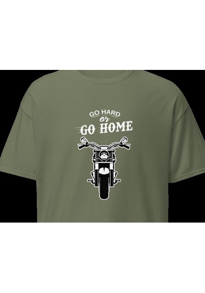 Wildstyle Go Hard Or Go Home Motosiklet Motivasyon Vintage Baskılı Unisex Bisiklet Yaka Pamuklu Tişört - Haki