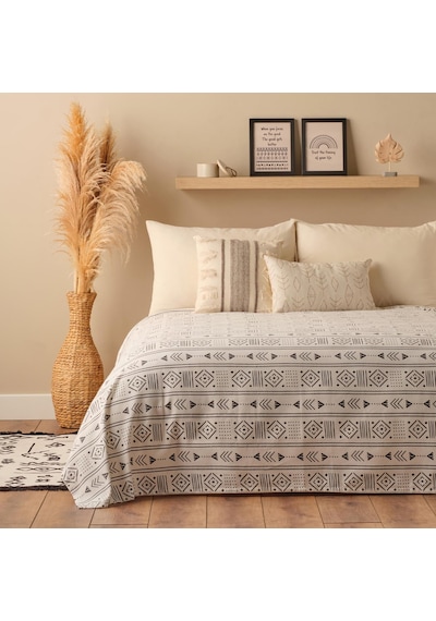Bella Maison Anchal Pamuklu Çift Kişilik Baskılı Pike Antrasit 200 x 220 CM Antrasit
