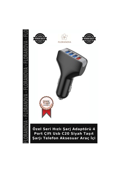 Özel Seri Hızlı Şarj Adaptörü 4 Port Çift Usb C20 Siyah Taşıt Şarjı Telefon Aksesuar Araç İçi