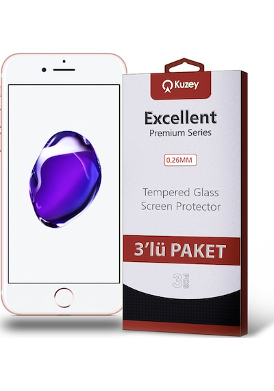 Apple Uyumlu   iPhone 7 ile Kırılmaz Temperli Ekran Koruyucu Cam Ekonomik 3'lü Paket