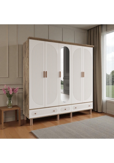 Comiet Sally 5 Kapaklı Aynalı Çekmeceli Mdf Gardırop Aytaşı