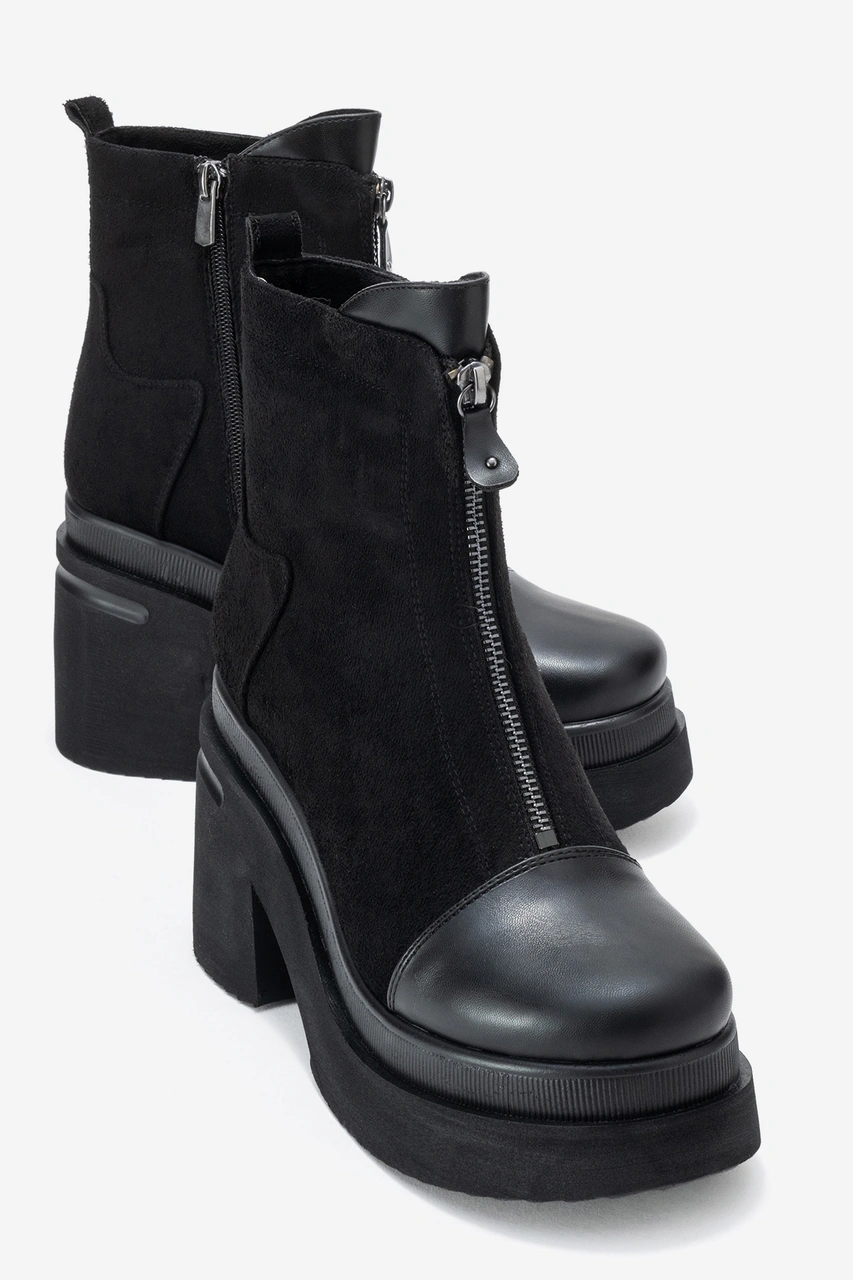Luvishoes Luvi Shoes Anett Siyah Cilt-süet Fermuarlı Kadın Platform Topuklu Bot Siyah - Süet