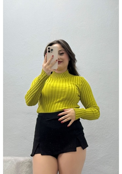 Belendir Kadın Uzun Kollu Triko Fıstıkyeşili Yeşil