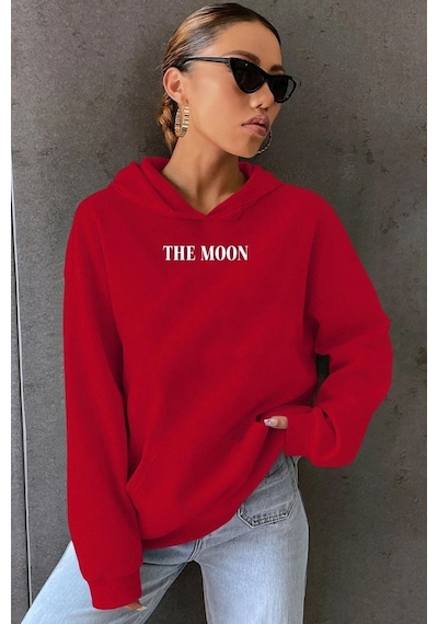 Uyguntarz Unisex The Moon Baskılı Sweatshirt Kırmızı