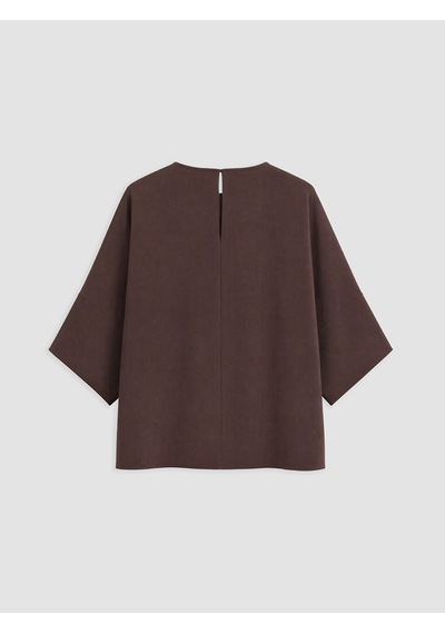 Lcw Vision Kahverengi Bisiklet Yaka Geniş Kollu Oversize Bluz