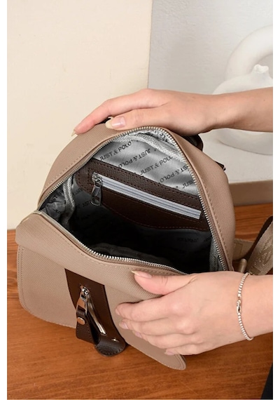 Just Polo Kadın Orta Boy Ayarlanabilir Askılı Şık Lakost Sırt Çantası Shopper Kum