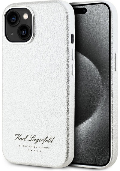 Apple Uyumlu iPhone 15  Kılıf Karl Lagerfeld  Lisanslı Kl Yazılı Hotel Kapak Gri