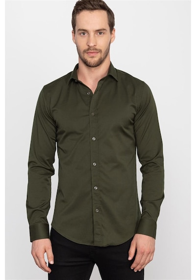 Tudors Slim Fit Dar Kesim Likralı Düz Saten Erkek Gömlek-19932 Haki Tudors Slim Fit Dar Kesim Likralı Düz Saten Erkek Gömlek-19932 Haki