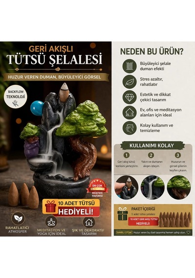 Dekoratif Geri Akışlı Tütsü Şelalesi Backflow Tütsülük Duman Efektli