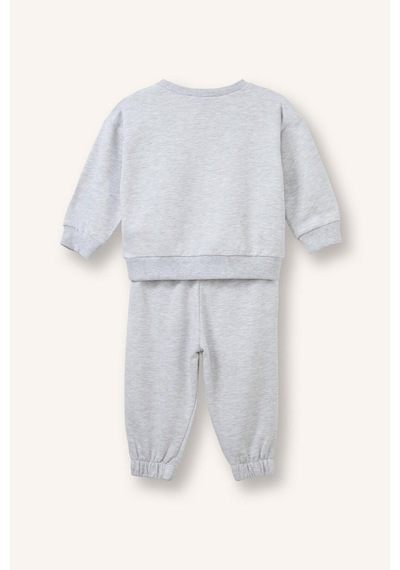 Defacto %100 Pamuk Baskılı Sweatshirt Üst Lastikli Paça Alt 2li Takım Kız Bebek I4475a526augr28 Gri-gr28