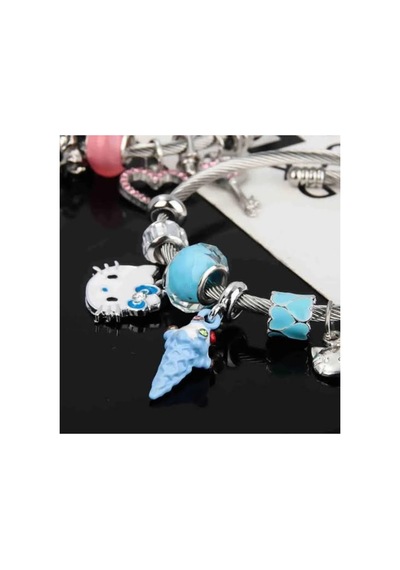 Lunarie Mavi Hello Kitty Ve Dondurmalı Dolu Charm Kelepçe Çok renkli