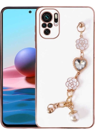 Xiaomi Redmi Note 10s Kılıf El Tutamaçlı Kamera Korumalı Zore Taka Silikon Kapak Beyaz