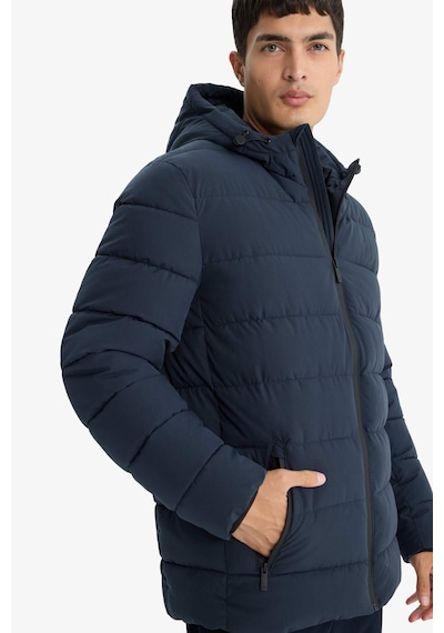 Defacto Su İtici Slim Fit Dar Kesim Astarlı Kapüşonlu Fermuarlı Cepli Dolgulu Mont R0216az25aunv64 Lacivert-nv64
