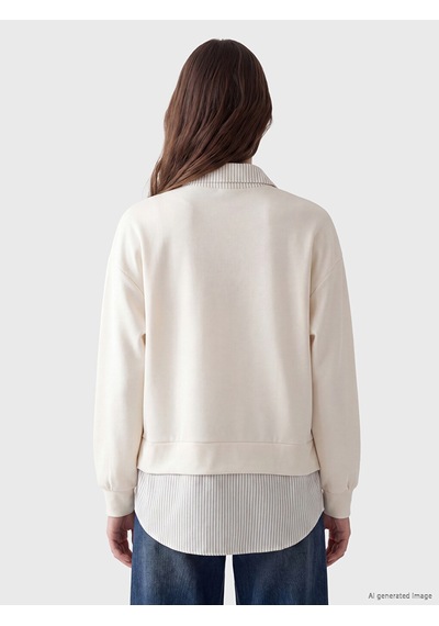 Lcw Modest Bej Gömlek Yaka Soft Touch Kadın Sweatshirt Tunik