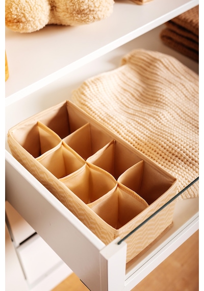 Serstil 8 Gözlü Çekmece İçi Dolap Çorap / İç Çamaşırı Katlanabilir Düzenleyici Organizer Kutu 14x28x12 Cm Martı Bej