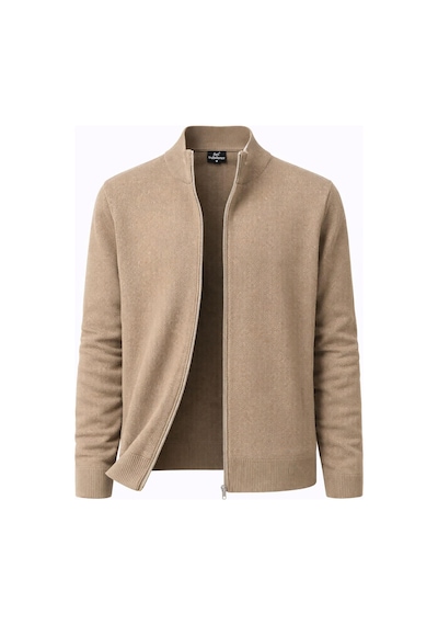 Classics Men Turbulance Slim Fit Erkek Tam Fermuarlı Triko Ceket - 7521 Bej