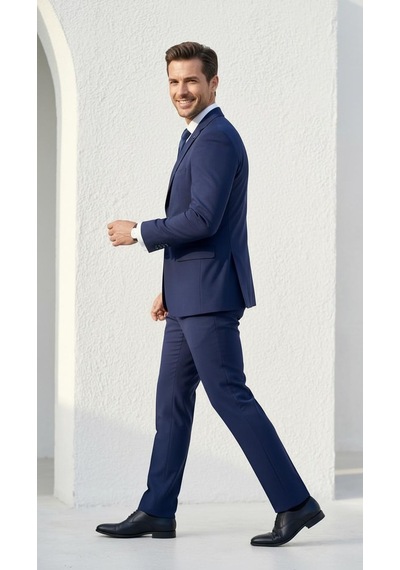 Tk 6893erkek Klasik 2 Li Takım Elbise 2 Düğmeli Slim Fit Esnek Kumaş Çift Yırtmaçlı 7 Drop Lacivert