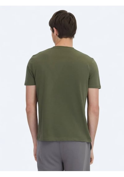 Kip Haki Baskılı Bisiklet Yaka %100 Pamuk T-shirt Haki