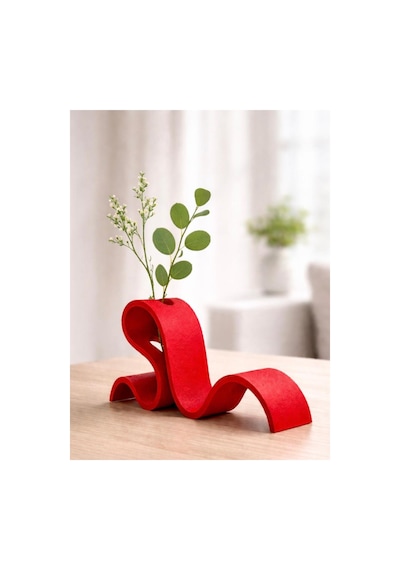 Bii Flow Modern Kıvrımlı Dekoratif Kitap Tutucu Stand Ev Aksesuarları - Kırmızı 23x13 Cm