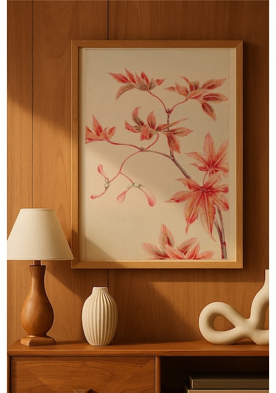 Red Flowers Ahşap Çerçeveli Poster, Dekoratif Sanatsal Duvar Tablosu