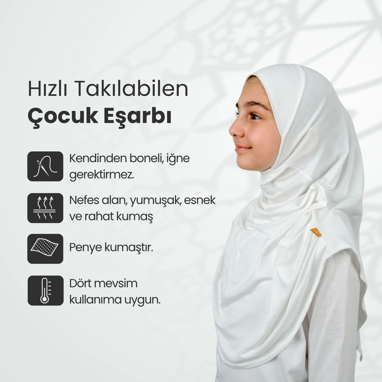 Pratik Hazır Geçmeli Çocuk Şal Beyaz Beyaz