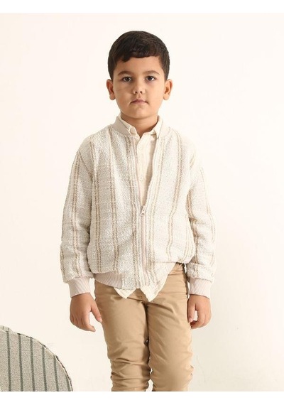 Nanica Kids Erkek Çocuk Çizgili Örme Ceket-15727 Bej