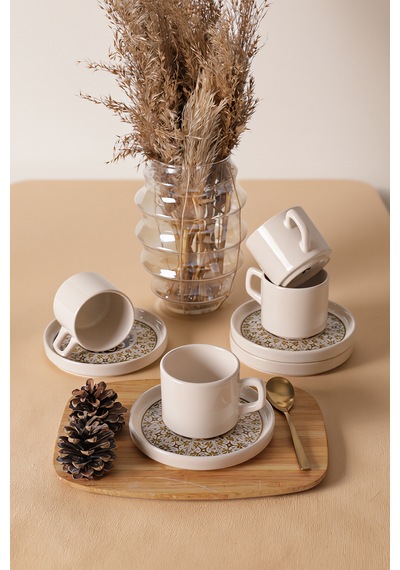 Keramika Timeless Brown Stackable Çay Takımı 8 Parça 4 Kişilik 21973 Krem