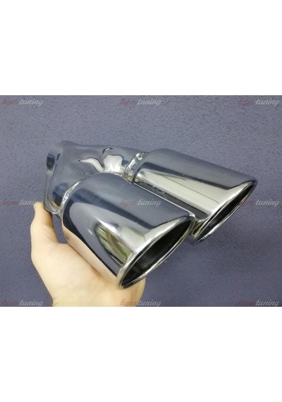 Yuvarlak Eğik Ağız 90mm Çift Çıkış Egzoz Ucu. Sağ Sol Takım N11.205