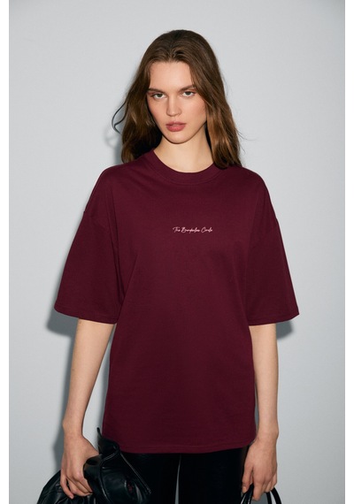 Grımelange Kıvato Kadın Pamuk Yumuşak Kumaşlı Baskı Detaylı Bordo T-shirt Bordo