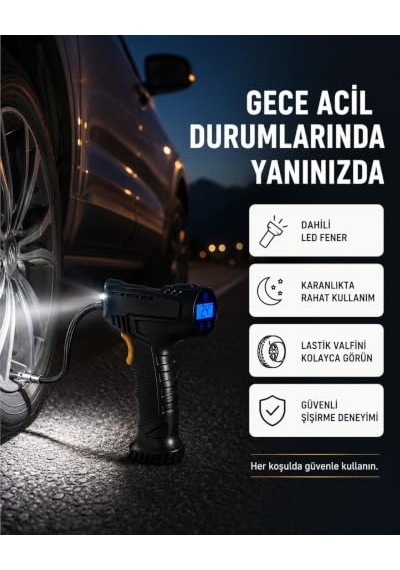 Shopexxtra Dijital Lastik Şişirme Cihazı, Kablosuz Araç Hava Pompası, Lcd Ekranlı, Led Fenerli, Otomatik Durdurmalı, Usb Şarjlı Oto Lastik Pompası
