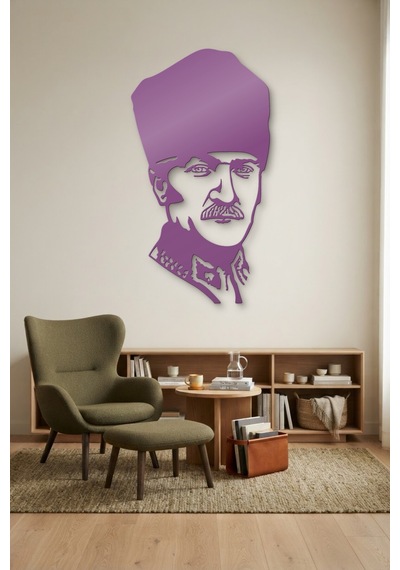 Atatürk Metal Duvar Tablosu - Duvar Sanatı - Duvar Dekoru - Mor