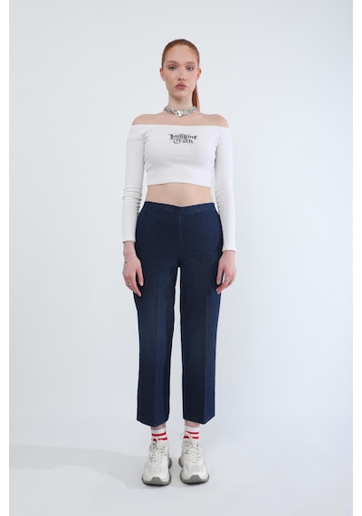 Kadın Beli Lastikli Likralı Yan Cepli Jean Pantolon Lacivert Lacivert