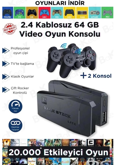 Atari 2.4g Kablosuz Çift Kol Retro Oyunlar 4k Game Stick 20000 Oyun Game Stick