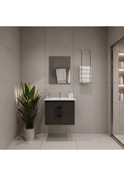 Creavit D20 Banyo Dolabı Seti Çekmeceli 80 Cm Antrasit Gri