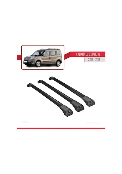 Vauxhall Combo D 2012-2018 Arası İle Uyumlu Ace-1 Ara Atkı Tavan Barı Siyah 3 Adet Bar