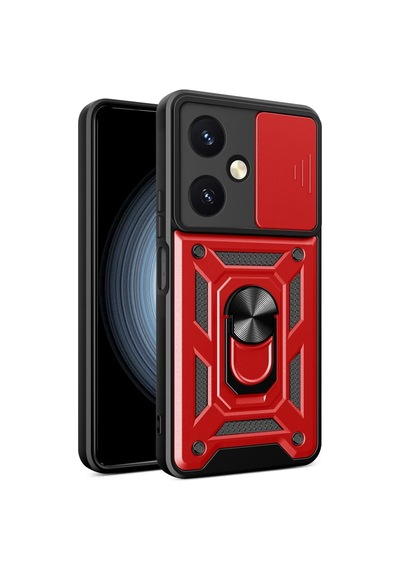 Vivo Y27 Uyumlu Kılıf Pars Lens Yüzüklü Silikon - Kırmızı