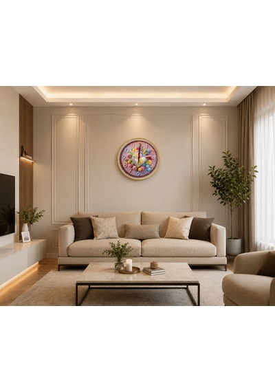 Candy Dream Dekoratif Duvar Saati Pastel Renkli Şeker Temalı Modern Salon Saati Pembe